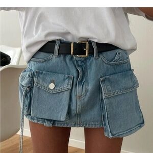 Denim Cargo Pocket Mini Skort- Y2K Style Utility Skort